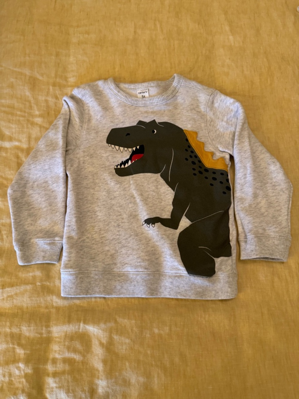 5T - Carter's Light Gray Sweatshirt with Black Dino and Yellow Spine
